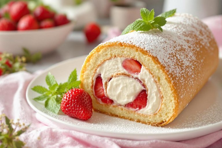 Gâteau roulé aux fraises : une recette légère et facile à réaliser.jpg